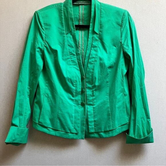 Riani green tailored lightweight cuffed sleeves cotton blazer jacket Sz 8 - Picture 1 of 12